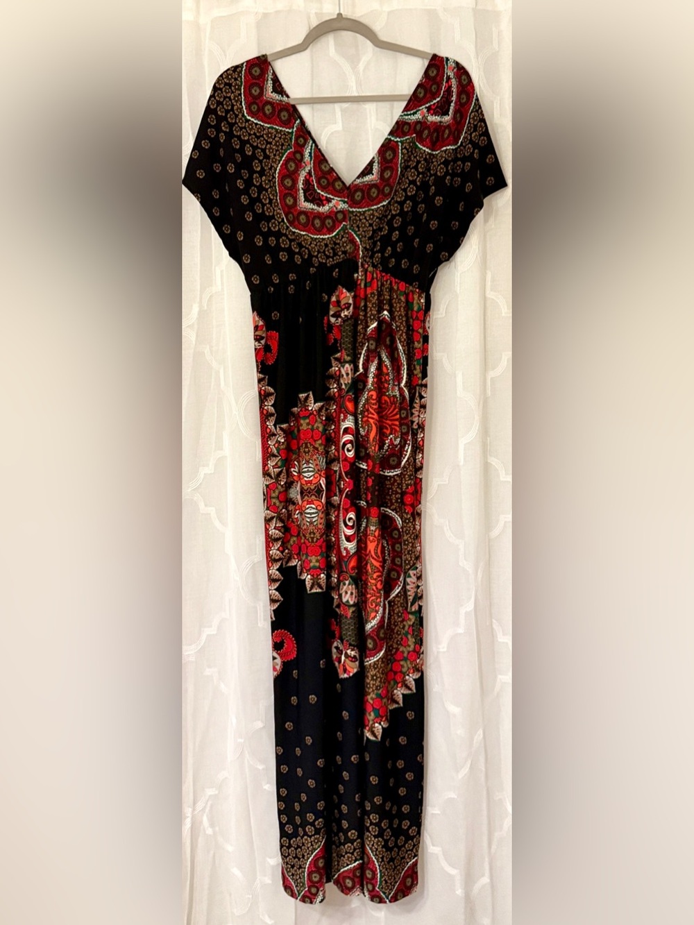 Charming Charlie Large Black Red Paisley Boho Maxi Dress